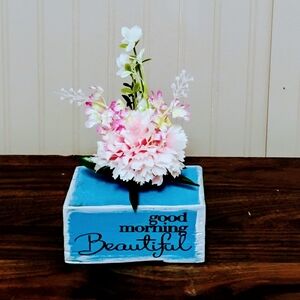 Blue and White Faux Floral Accents